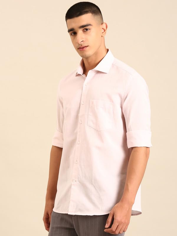 Image of Cavallo by Linen Club Men's Blended Linen Blue Solid Contemporary Fit Full Sleeve Casual Shirt