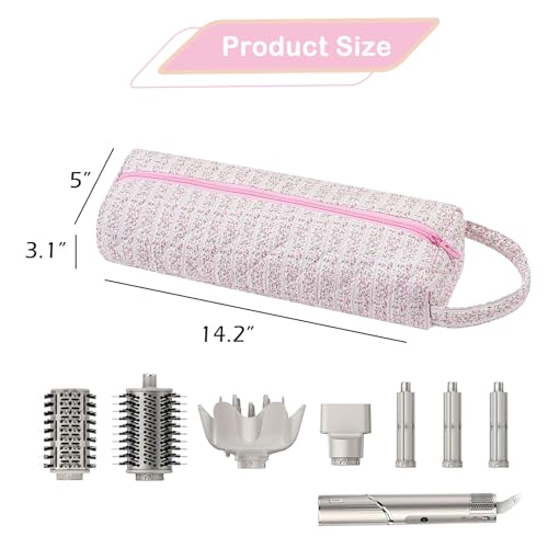 Image of RSRSLEII Quilted Hair Tools Travel Bag,Hair Styling Accessories Storage Case for Shark FlexStyle, Dyson Airwrap Hair Dryer, Curling Iron, Revlon Hair Tools,Portable and foldable(07Small Pink Flower)