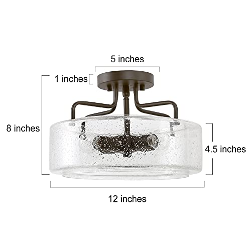 Semi Flush Mount Ceiling Light, 4 Lights Farmhouse Flush Mount Ceiling Light Fixture With Drum Seeded Glass Shade For Hallway, Bedroom, Kitchen, Foyer And Bathroom, Oil Rubbed Bronze #TOP5