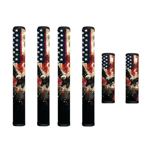 Image of 4th of July Decorations Refrigerator Door Handle Covers Set of 6 Electric Appliance Handles Decor Independence Day Decor Fourth of July Decor Accessories, Eagle American Flag Retro