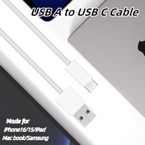 2Pack USB to USB C Fast Charging Cord for iPhone16/15,Type A to Type C 6ft Nylon Braided Carplay Cable for iPhone16/15 Pro/MacBook/iPad Air/Mini/Pro/Samsung