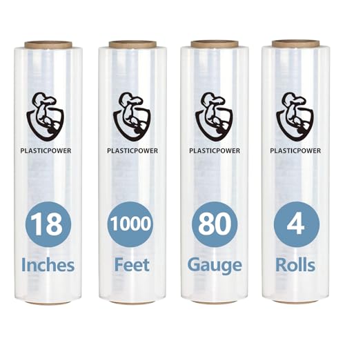PLASTICPOWER Heavy-Duty Stretch Wrap - 18 Inch x 1000 Ft, 80 Gauge Clear Pallet Wrap Film with Handle Dispenser; Industrial-Grade Strength, Puncture & Tear Resistant for Moving, Shipping & Storage