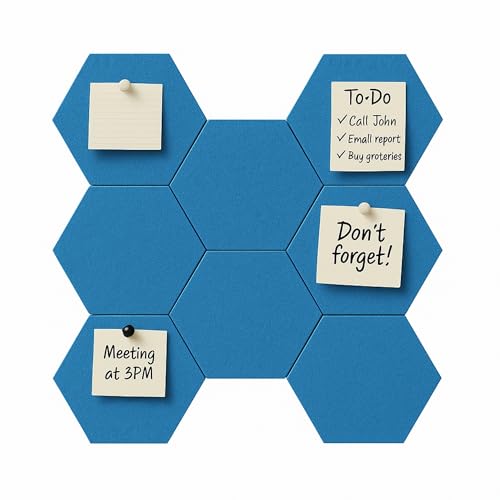 Image of MMT Acoustix PinFelt Hexagon Bulletin Board - Set of 7 12x12 inch Felt Office Pin Board Tiles for Notes Reminders & Work Organisation Self-Adhesive, Pin-Friendly, Acoustic Panels for Wall (Carolina)