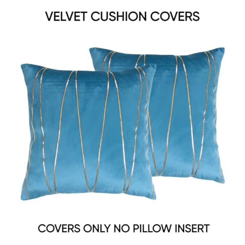 Image of Amazon Brand - Umi Gold Leather Striped Pack of 2 Throw Pillow Covers Velvet Decorative Cushion Covers Cases for Sofa Bedroom Livingroom Car 22 x 22 in Teal Color