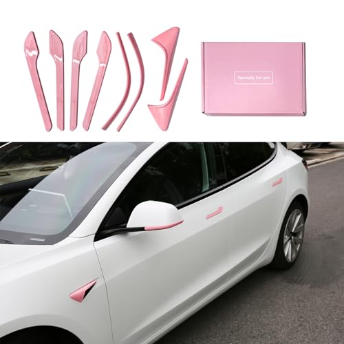 Tesheer for Pink Tesla Car Accessories Door Handle Covers for Pink 2014-2026 Model 3 Highland with HW 4.0 Camera Covers for Model 3 Side Mirror Trim Strips for Tesla Model 3 Accessories (8PCS)