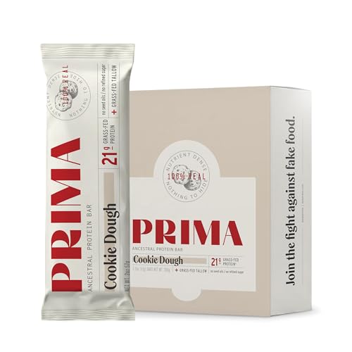 PRIMA Cookie Dough Protein Bar | 21g Grass Fed Whey and Collagen | No Seed Oils No Preservatives Raw Honey Sweetened | 7 Pack
