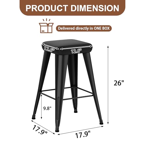 Image of Yongchuang Backless Bar Stools Set of 4, 26 inch Black PU Leather Barstools | Modern Farmhouse Upholstered Counter Height Stools with Metal Legs for Kitchen Island, Dining Room, Home Bar, Support 330 LBS