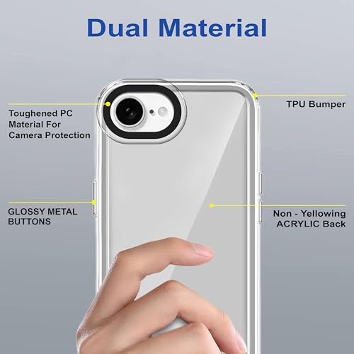 Image of Zapcase Back Case Cover for iPhone 16e | Compatible for iPhone 16e Back Cover | Case Cover with Camera Protection | (TPU + PC | Transparent)