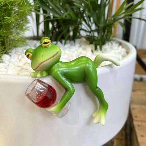 Frog Flower Pot Hanger Ornament, Funny Drinking Frog Plant Pot Hanging Decoration, Cute Resin Climbing Frog Hugger Figurines, Garden Outdoor Waterproof Statue Decor for Home Balcony, Patio,Yard, Lawn