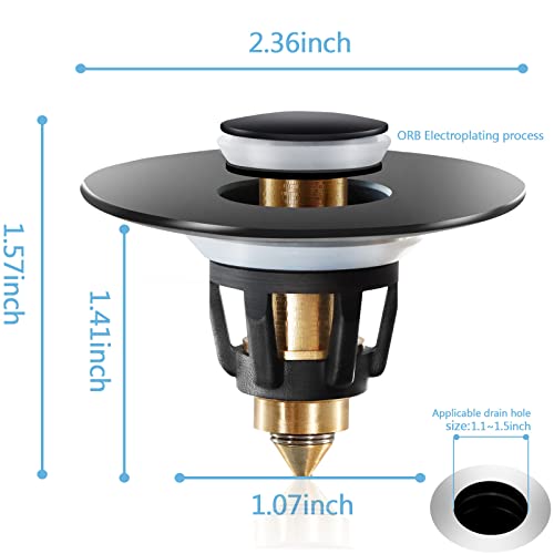 Image of QYHNYJF Black Bathroom Sink Stopper - Pop Up Drain Stopper & Sink Strainer, Universal Sink Plug for 1.1 inch to 1.5 inch Bathroom Sink Drain Pipes, Matte Black Finish