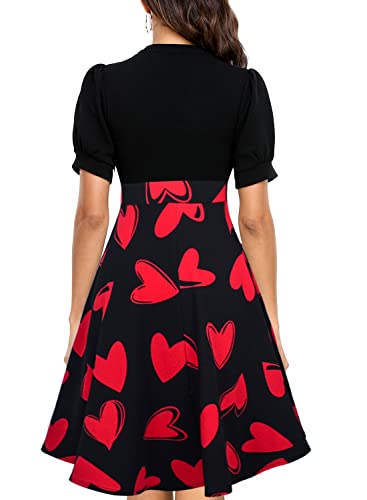 Image of Mokayee Womens Summer Short Puff Sleeve Casual Semi-Formal Fit and Flare Church Wedding Guest Work Dresses with Pockets