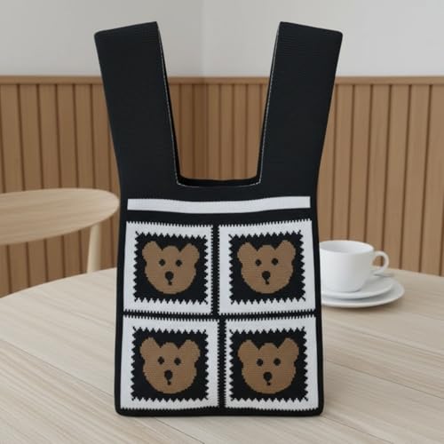Image of Street27 Japanese Style Wrist Handbag for Women Knitted Handbag With Bow Decor Aesthetic Crochet Knit Tote Bag suitable for daily use, Shopping, Travel, Gift