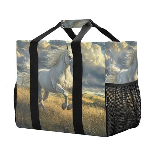 YETTASBIN Horse Large Foldable Travel Tote Bag, Lightweight Waterproof Swim Pool Bag with Handles & Pocket for Beach Outdoor, Reusable Grocery Bag for Kitchen, Shopping