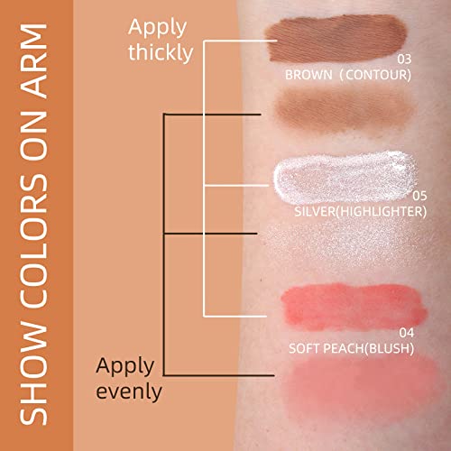 Dageda 3Pcs Liquid Blush, Contour And Highlighter, Face Blush & Cream Contour & White Highlighter Makeup With Cushion Applicator, Waterproof, Long-Lasting Pearl Blush For Women Beauty Makeup (Color D) #TOP3