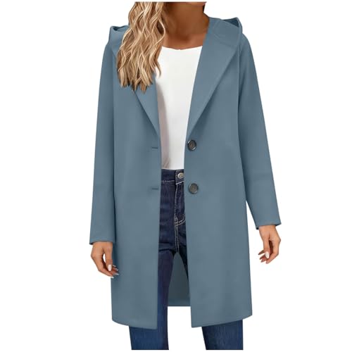 Image of Letfool Womens Hooded Peacoat Classy Single Breasted Long Winter Trench Coat Mid-Length Solid Color Elegant Jacket Outwear