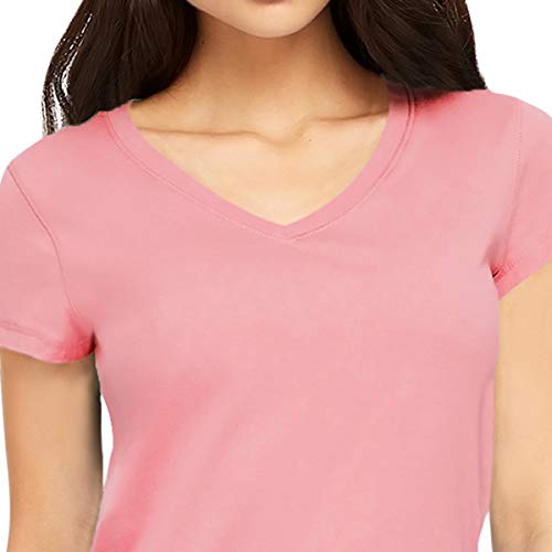 Image of Pooplu Women's Regular Fit Premium Plain 100% Cotton V Neck Half Sleeves, Casual Plain Pootlu Tees and Tshirts.