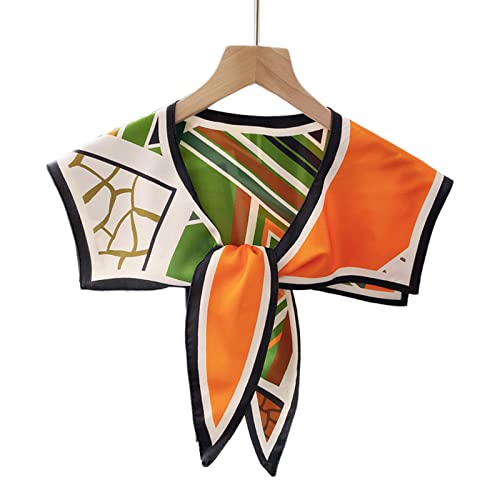 Women Silky Detachable Collar Scarf Colorful Geometric Floral Shawl Wrap Cape Women Scarf Shawl
