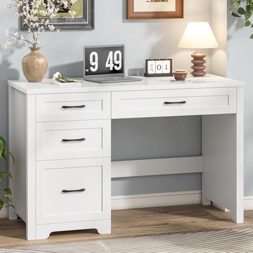 Image of Vabches Home Office Desk with 3 Storage Drawers, White