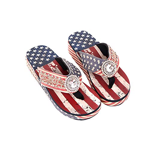 Montana West Women's Hand Beaded Flip Flop Sandals Embroidered Studded Comfortable Wedge Sandals Flip Flop Red Cw-Us06-S037Rd-7 #TOP2