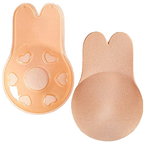 Push Up Soutien-Gorge Adhésif sans Bretelle Dos Nu Push Up Soutien-Gorge Invisible Auto-adhésif Réutilisable Soutien Gorge pour Robes de Mariée de Soirée Bra (L, Beige) Cover