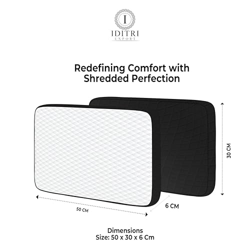 Image of Orthopedic Memory Foam Pillow Set of 2, 50x30x6 cm Shredded Core for Neck Support, White /Black Breathable Fabric, Aligned Spine Bedding for Back and Stomach Sleepers