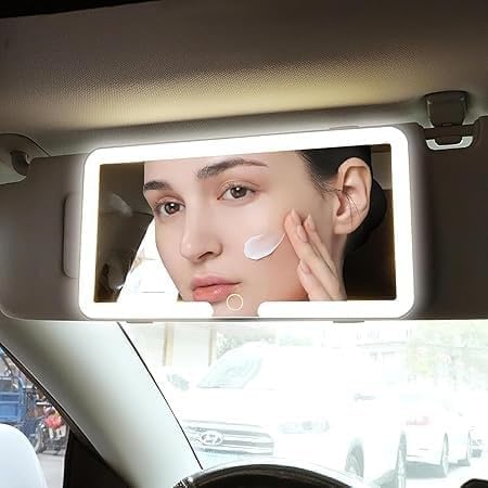 - Car Vanity Mirror for Sun Visor with LED 80 Lights, Rechargeable Makeup Mirror with 3 Light Mode, Touch Screen LED Rear View Mirror | Universal Fit Car Accessory for Women & Girls