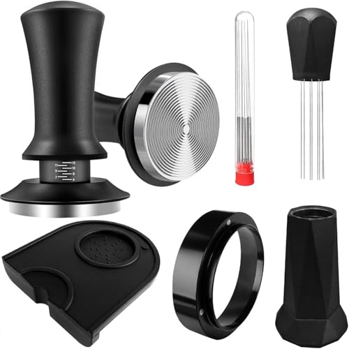 Gevvnss 53mm Coffee Tamper Set,Calibrated Spring Loaded Barista Tamper,with WDT Tool,53mm Dosing Funnel,Tamper Mat for Barista Home Espresso Machine Accessories