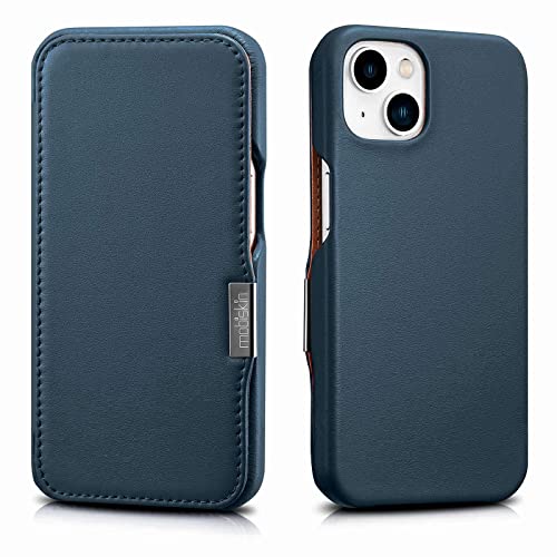 Mobiskin case compatible with Apple iPhone 13 (6.1 inch), cover with genuine leather, book-style protective phone case, ultra-slim folio, thin wallet, blue Mobiskin case compatible with Apple iPhone 13 (6.1 inch), cover with genuine leather, book-style protective phone case, ultra-slim folio, thin wallet, blue