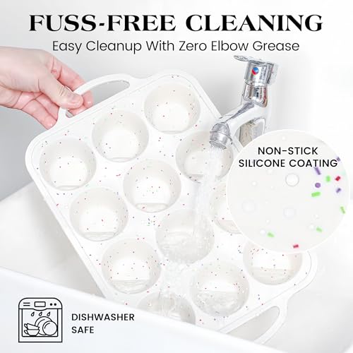 image for AOTASO 2 Pcs Silicone Muffin Pan for Baking with Metal Frame, Nonstick