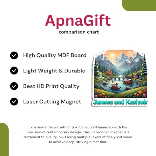 Image of Apna Gift Landmarks Decorative Fridge Magnet, Indian Tourism Design with State Famous Items Cultural Theme Typography(1, Jammu & Kashmir Theme)
