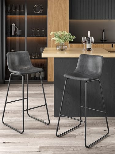Image of 30in Bar Stools Counter Height Chairs Set of 2 Metal Legs (Gray)