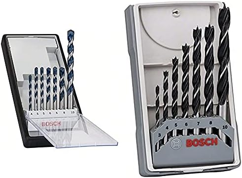 Bosch 2608588167 Professional 7-Piece CYL-5 Robust Line Concrete Drill Bit Set, 4mm-10mm & 2607017034 Professional 7-Piece Robust Line Brad Point Drill Bit Set, Black/Silver, 45cm x 40cm x 25cm