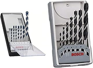 Bosch 2608588167 Professional 7-Piece CYL-5 Robust Line Concrete Drill Bit Set, 4mm-10mm & 2607017034 Professional 7-Piece Robust Line Brad Point Drill Bit Set, Black/Silver, 45cm x 40cm x 25cm