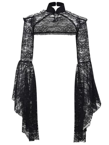 Image of Goth Bolero Shrug Women Lace Sheer Mesh Gothic Flare Sleeve Emo
