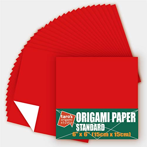 Taro'S Origami Studio STANDARD SINGLE COLOR [Taro'S Origami Studio] Standard 6 Inch One Sided Single Colors (Red) 50 Sheets (All Same Color) Square Easy Fold Premium Japanese Paper cover