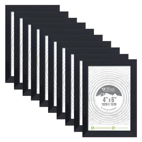 Pack Of 10-4 X 6 INCH Premium BLACK Picture Frame with Glass Window | Freestanding Wall Mount or Tabletop Display Great For Home & Office Wall Decor.