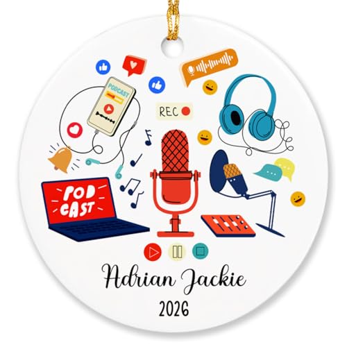 Podcast Social Media Influencer Content Creator Christmas Personalized Ornament, Gifts for Friends Followers Subscribers Blogger, Social Media Online Video Ornament, Custom Name & Year Ornaments Xmas