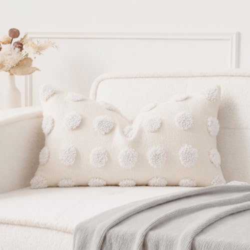 NUYECY Decorative Lumbar Throw Pillow Covers 12 x 24,Super Soft Chenille Long Pillow Covers Cushion Case for Farmhouse Sofa Couch Bed Livingroom,Modern Boho,Cream White