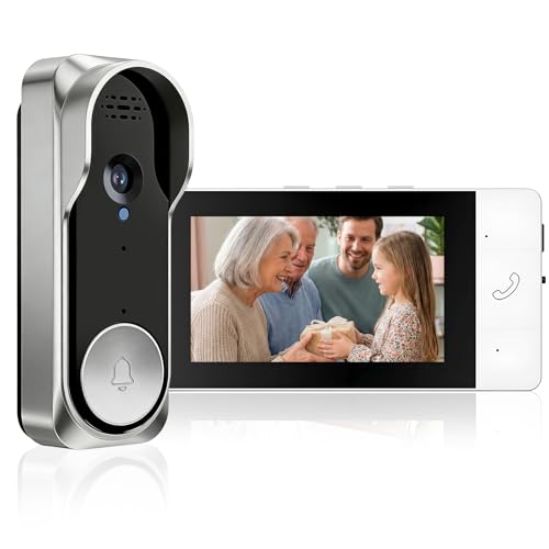 KEPEAK Doorbell Camera, Video Door Bell Camera with Monitor, 2-Way Audio, No Internet, No APP Required, Easy Setup for Home Security, Silver