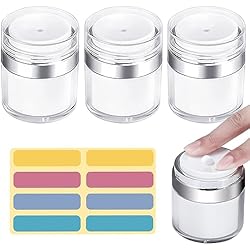 Dispensador De Jabon Y Crema HAOMEEDUO 3 Pcs Dispensador de Crema 50 ml Botes de Crema Vacios Dispensador de Crema Recargable Bote Airless Pump Tarros con Bomba Sin Aire Frascos Airless Pump Dispensador Bomba Crema + 1 Estiqueta