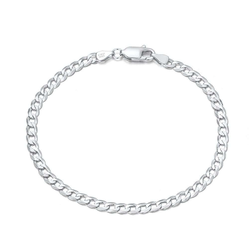 Armband Silber,Einfache S925 Sterling Silber Armreifen 5 Mm Exquisite Facette Mesh Gliederketten Armbänder Kubanische Kette Unisex Punk Freundschaftsarmband Schmuck Für Damen Männer Geschenk, 9 Z