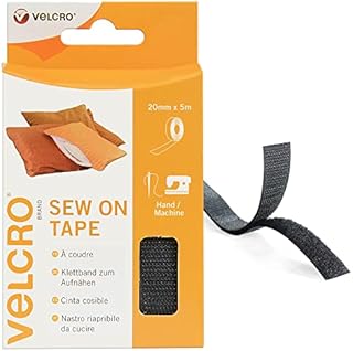 VELCRO Brand VEL-EC60299 Black Tape - 20 mm x 1 m Roll - Sew On