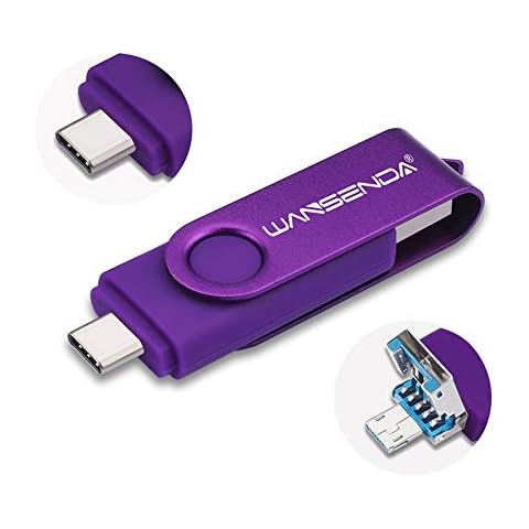 WANSENDA 3 in 1 USB Flash Drive USB 3.0/3.1 & Type-C & Micro USB C Thumb Drive for Android Devices/PC/Tablet/Mac(512GB, Purple) Cover