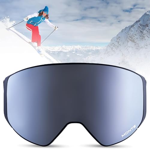Monte Ski Goggles, Frameless Interchangeable Magnetic Lens 100% U...