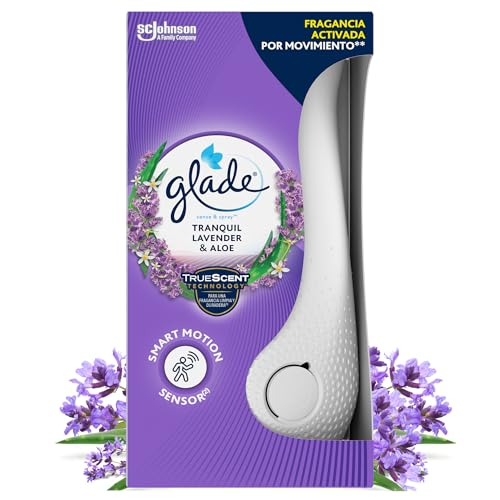 Glade Ambientador Autómatico Sense & Spray Lavanda, con Sensor de Movimiento, Dura Hasta 60 Días, con Aceites Esenciales, 1 Difusor + 1 Recambio