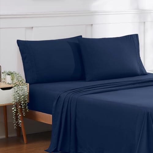 Ensemble draps King 1800 Supreme bleu minuit élastique