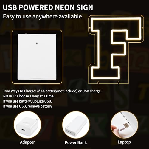 Image of Light Up Letters F, Led Marquee Letter Lights Neon Sign, 13.9 inch Height Decorative Lighted Alphabet Number, Battery /USB Powered Led Letters Lights for Wedding, Birthday, Party, Christmas or Home Decor