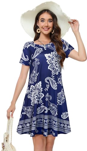 Image of Summer Dresses for Women Casual Tshirt Short Sleeve Floral Sundress Beach Cover Ups with Pockets 2026
