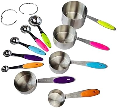 Stainless Steel Measuring Cups And Spoons Set 10 Pcs, 5 Measuring Cups And 5 Measuring Spoons for Baking and Cooking (10 Pcs Stainless Steel Cups and Spoons)