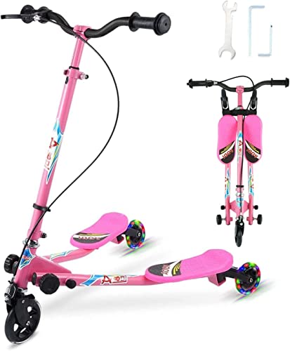 SANSIRP Swing Scooter for Kids, 3 Wheels Wiggle Scooter Foldable Self-Propelling Drift Kick Speeder Scooter with 3-Level Adjustable/LED Wheels for Boys Girls Ages 3-8